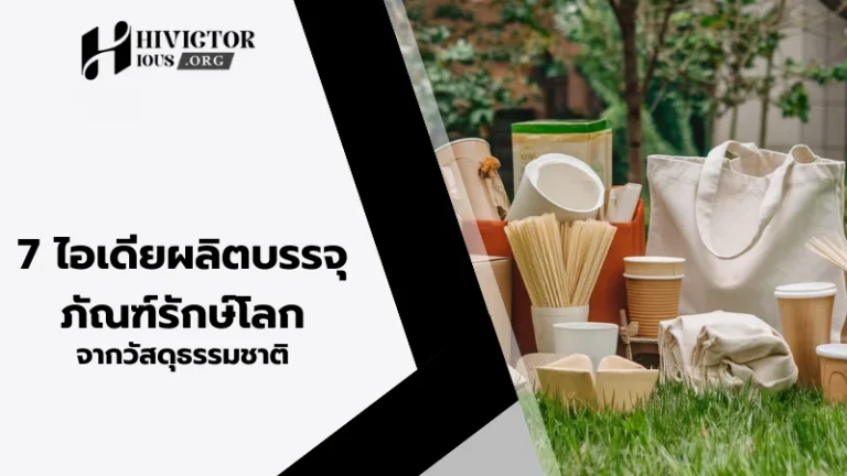 บรรจุภัณฑ์รักษ์โลกหลากหลายประเภทจากวัสดุธรรมชาติ รวมถึงกล่องกระดาษ ถุงผ้า แก้วไม้ และหลอดกระดาษ วางเรียงกันบนพื้นหญ้าเขียวชอุ่ม สื่อถึงความเป็นมิตรต่อสิ่งแวดล้อม