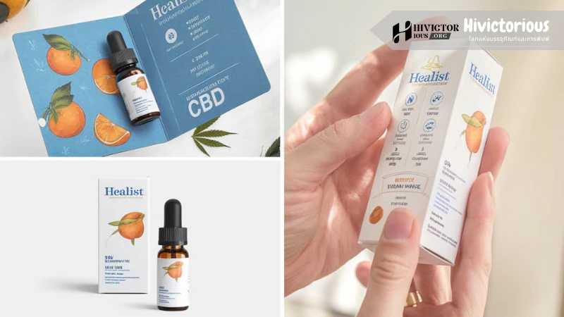 บรรจุภัณฑ์น้ำมันสกัด CBD ลายส้มสดใส พร้อมดีไซน์ที่ให้ข้อมูลผลิตภัณฑ์ครบถ้วน